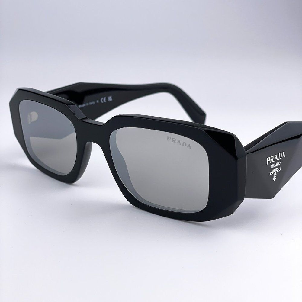NEW Prada PR17WS 1AB2B0 Black Light Gray Mirrored Silver Square Unisex - Picture 7 of 13